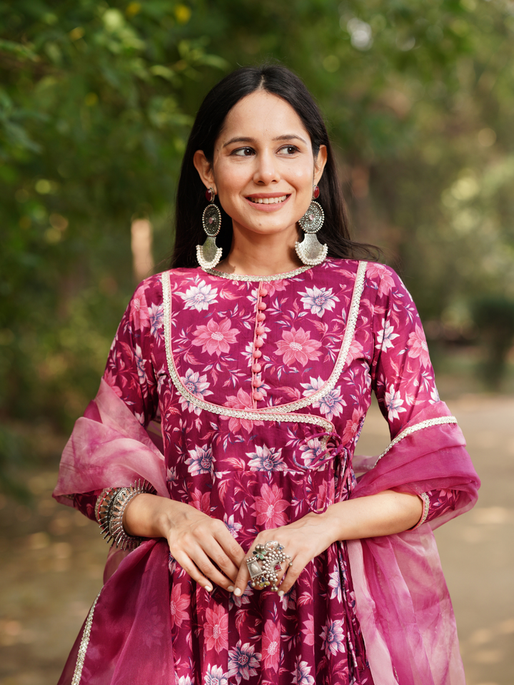 WINE-HUED FLORAL ANARKALI SUIT SET