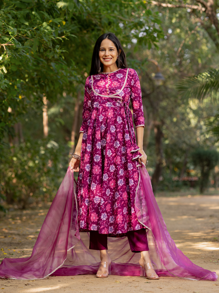 WINE-HUED FLORAL ANARKALI SUIT SET