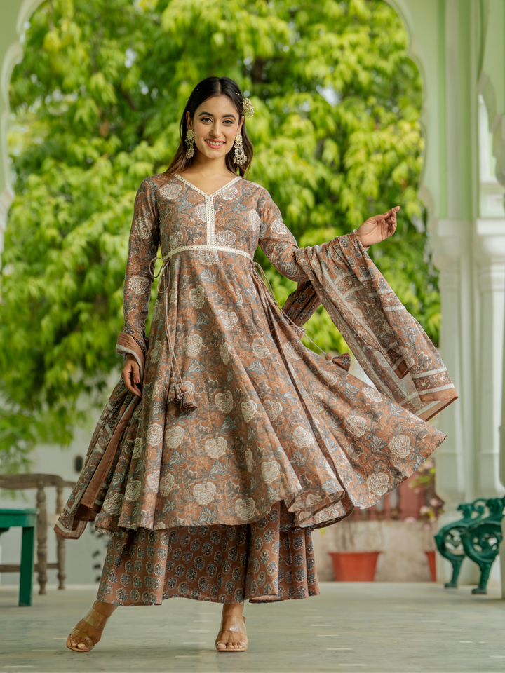 BLOSSOM BROWN PALAZZO SET