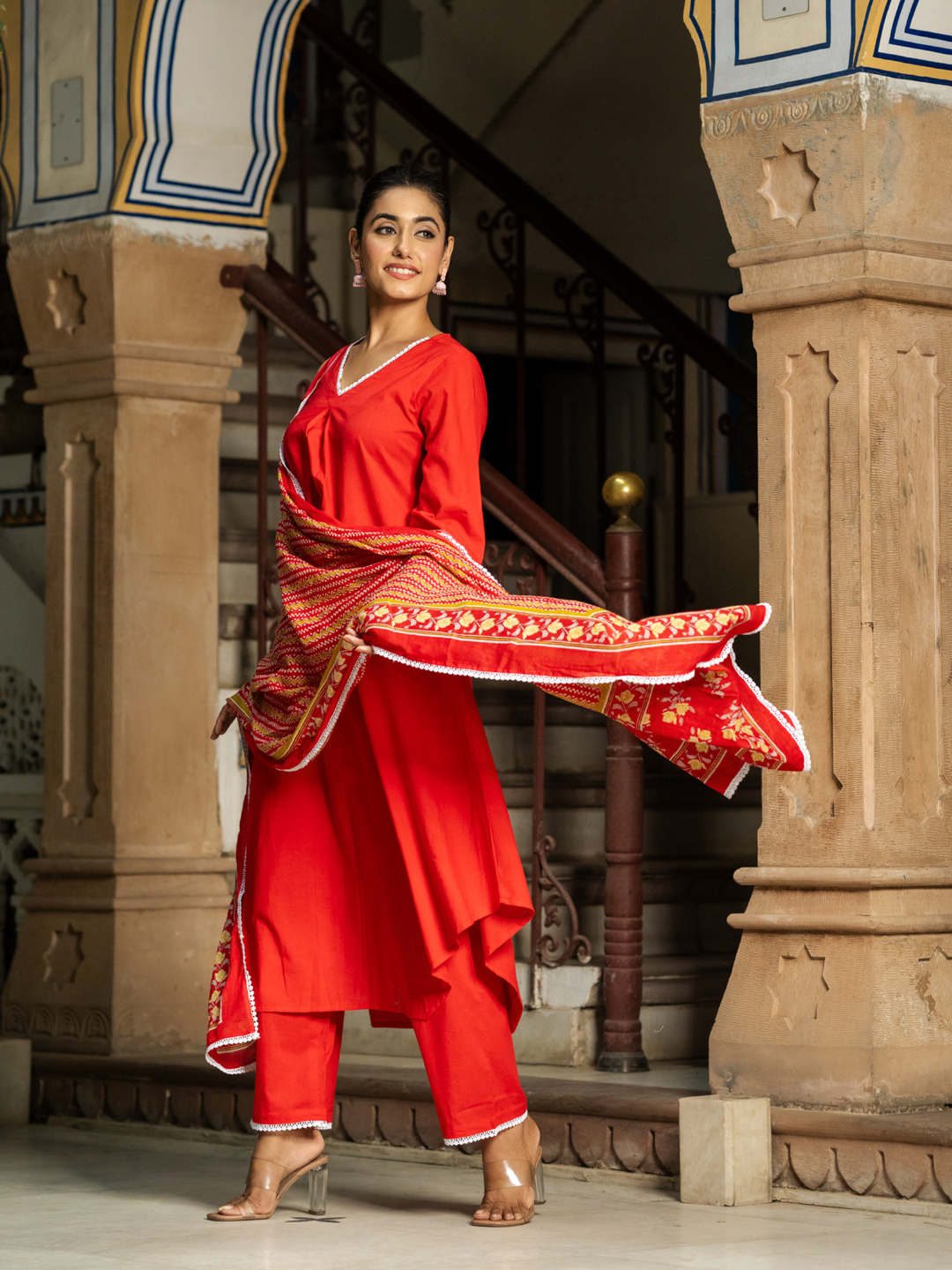RADIANT RED RELAXED KURTA SET