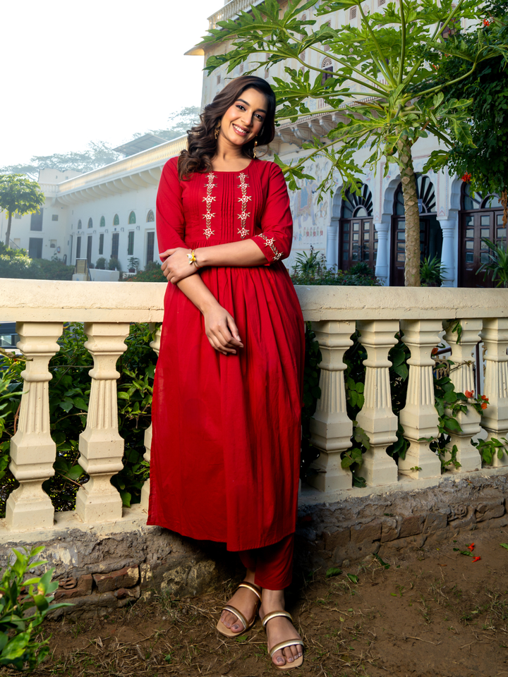 RUBORA COTTON EMBROIDERY KURTA SET