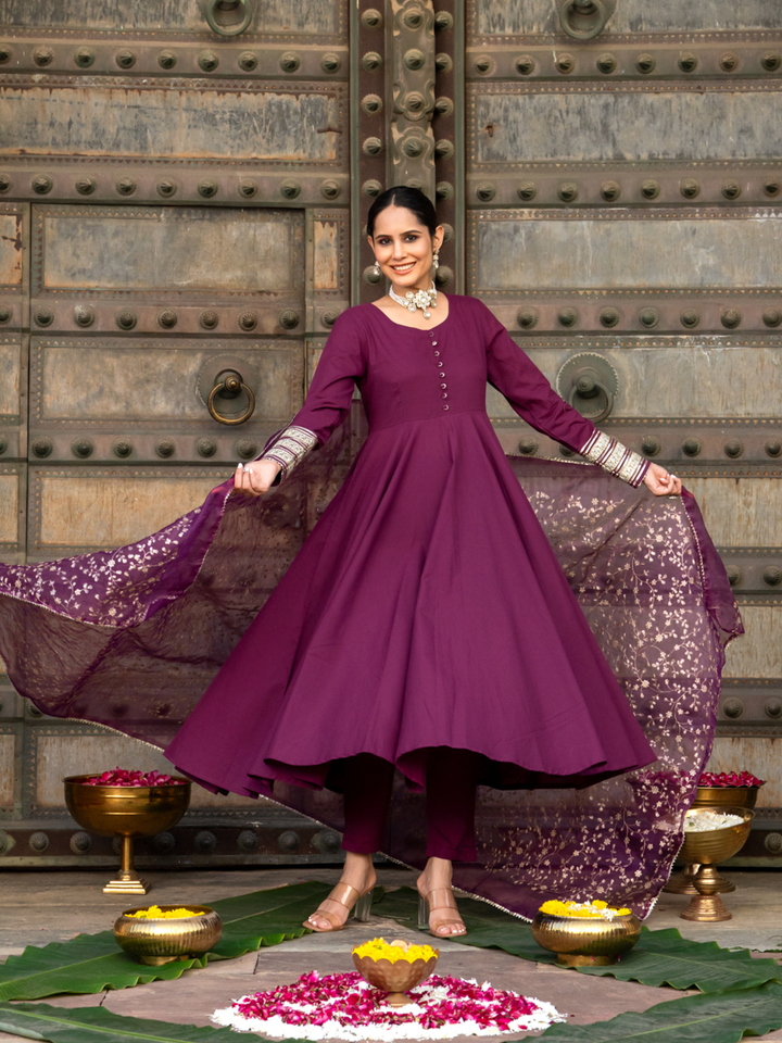 WINE ZARI SPLENDOR ANARKALI SET