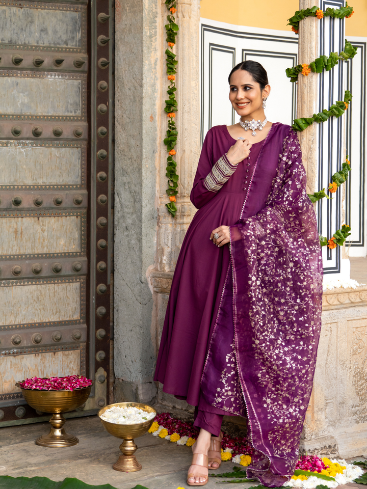 WINE ZARI SPLENDOR ANARKALI SET