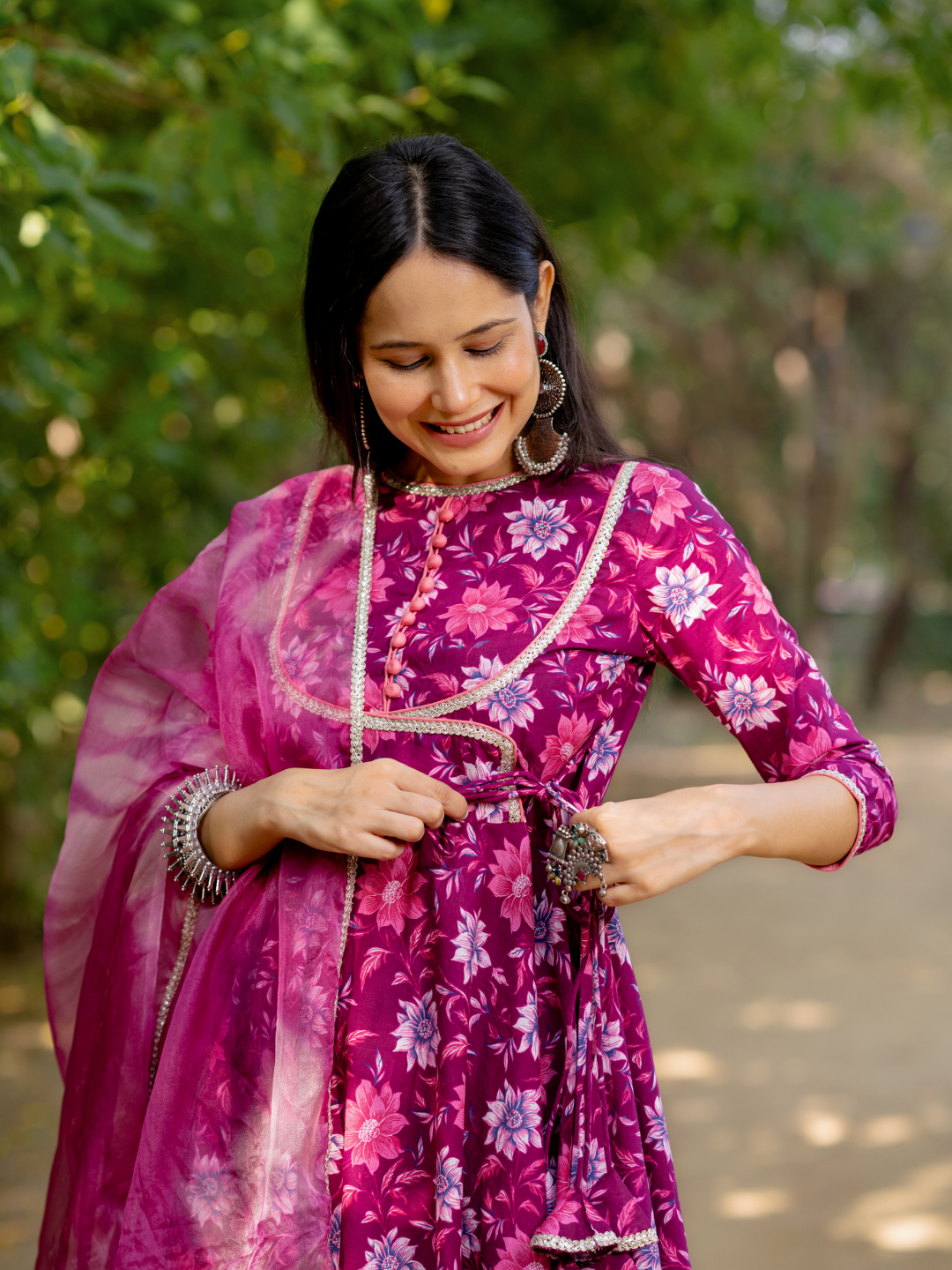 WINE-HUED FLORAL ANARKALI SUIT SET
