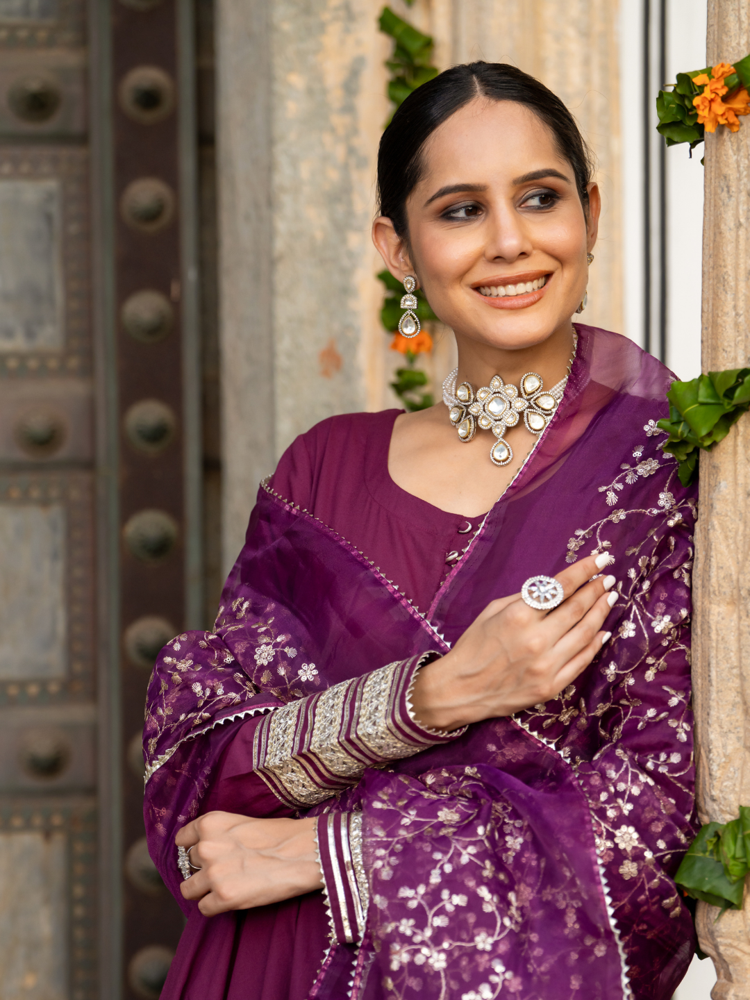 WINE ZARI SPLENDOR ANARKALI SET