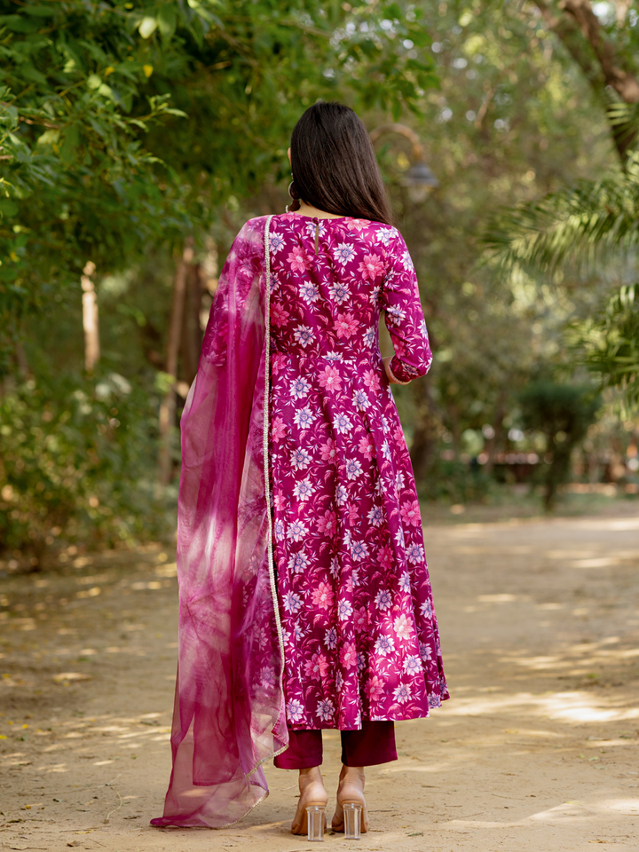 WINE-HUED FLORAL ANARKALI SUIT SET