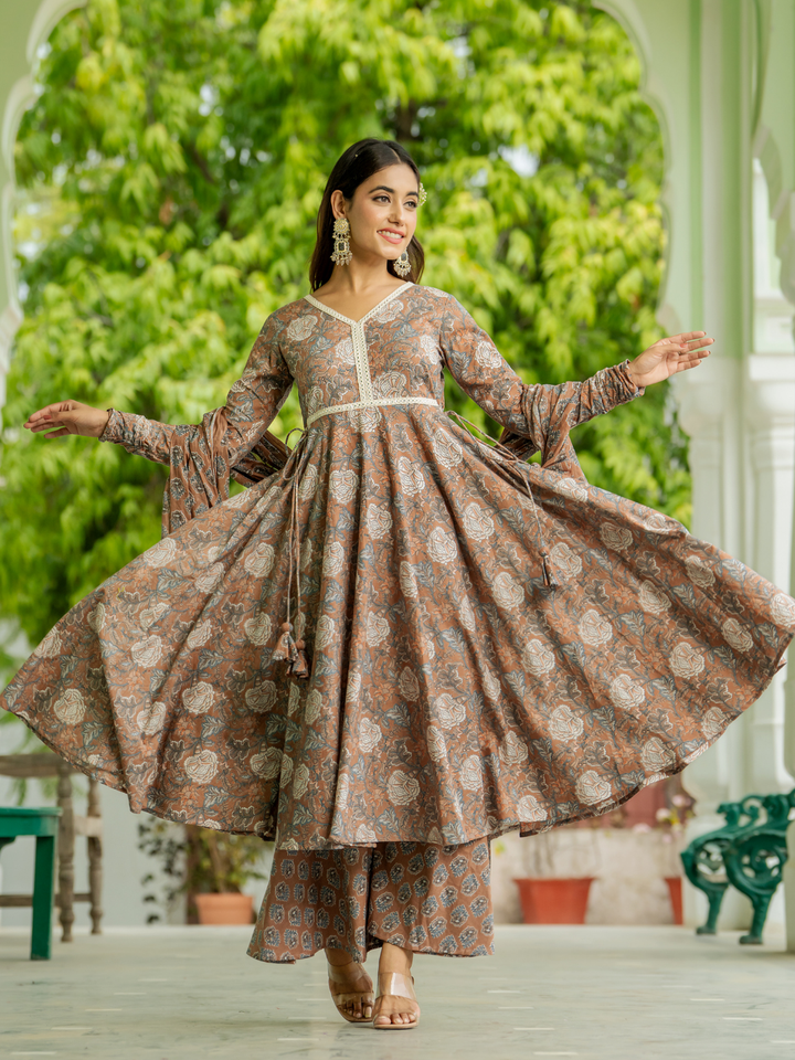BLOSSOM BROWN PALAZZO SET