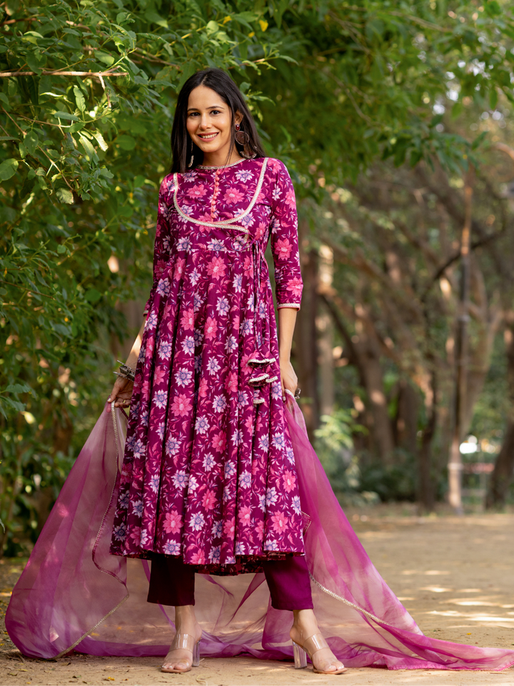 WINE-HUED FLORAL ANARKALI SUIT SET