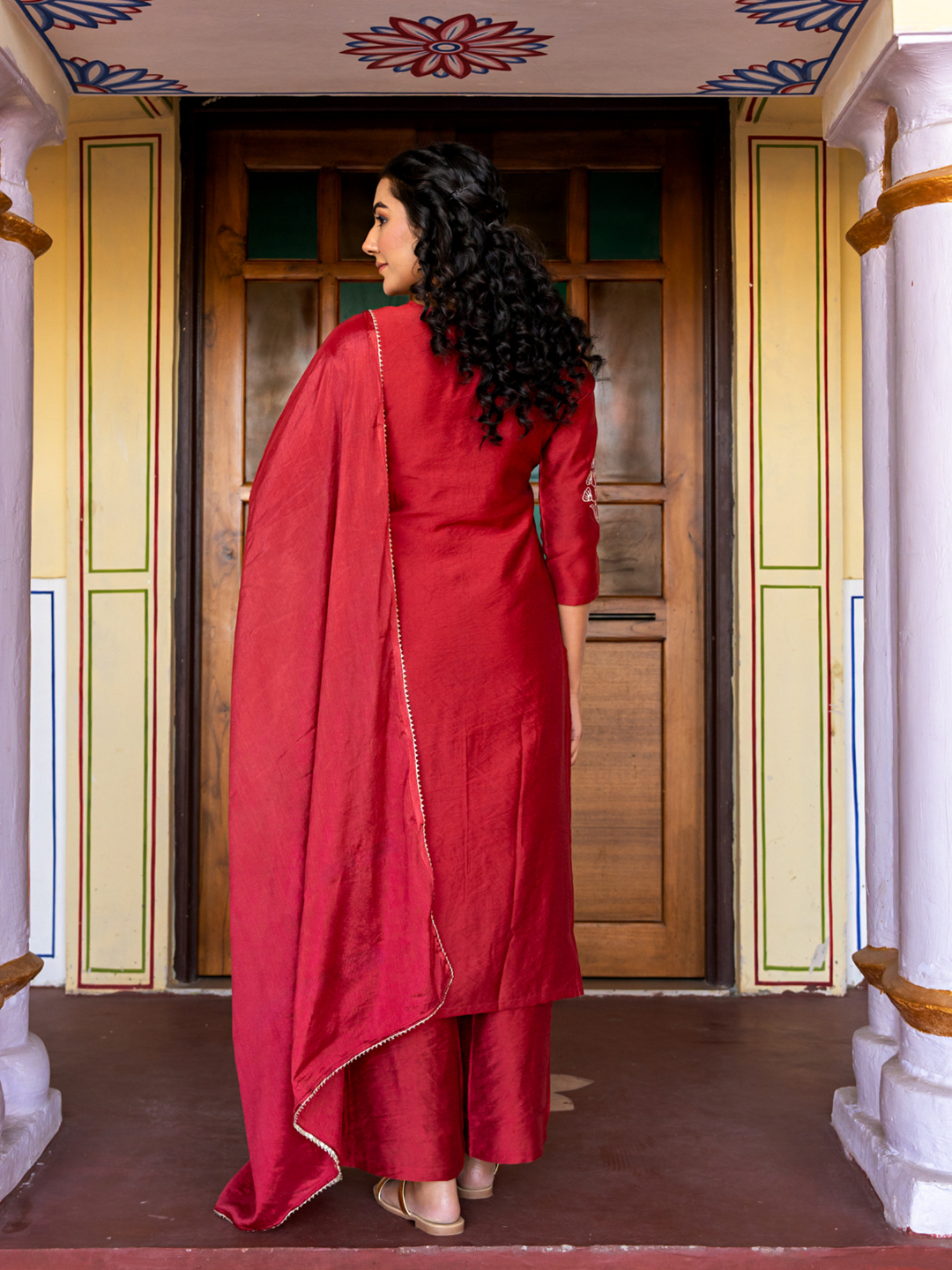 RAVYA CHANDERI THREAD KURTA SET