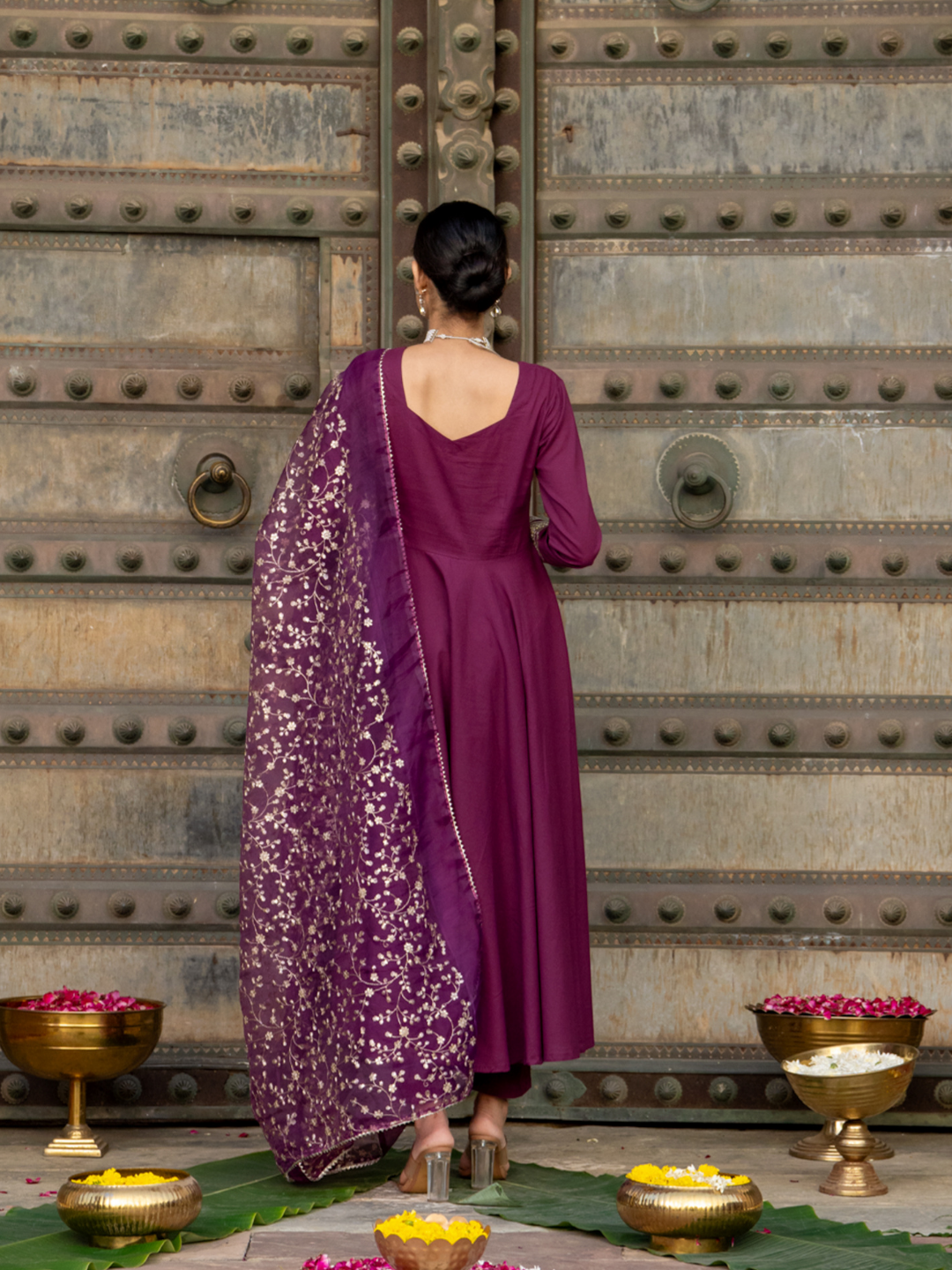 WINE ZARI SPLENDOR ANARKALI SET