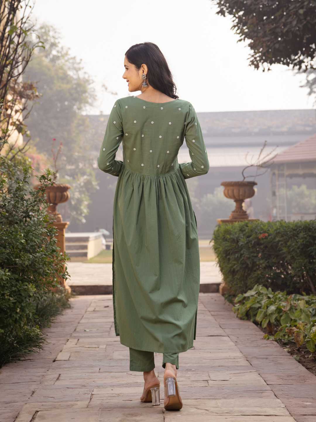 OLIVE EMBROIDERY KURTA SET