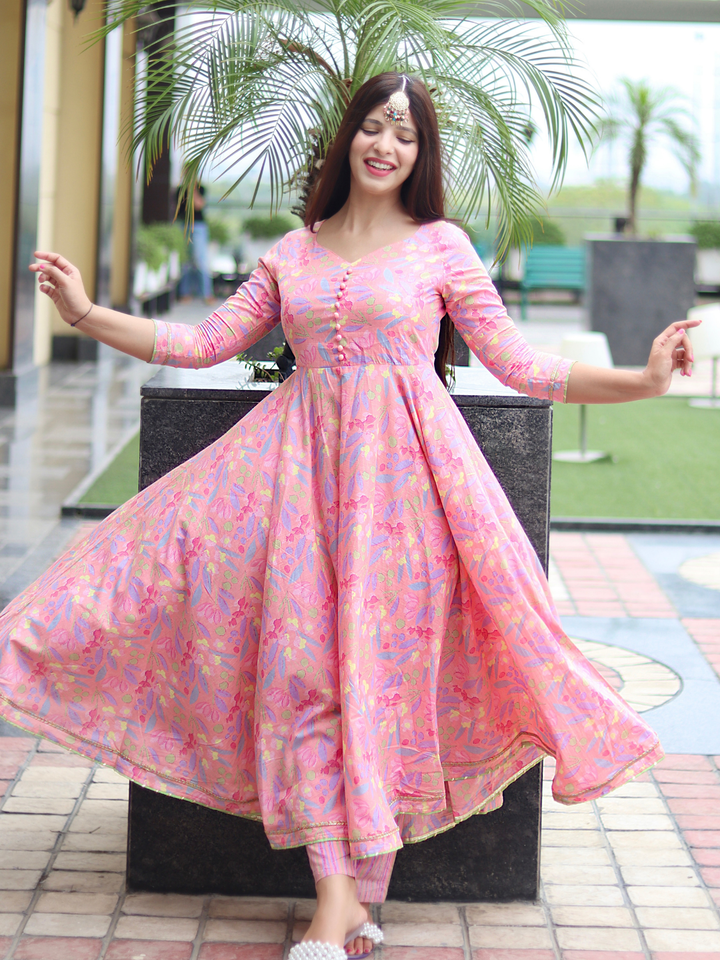 PINK COTTON FLORAL SUIT SET