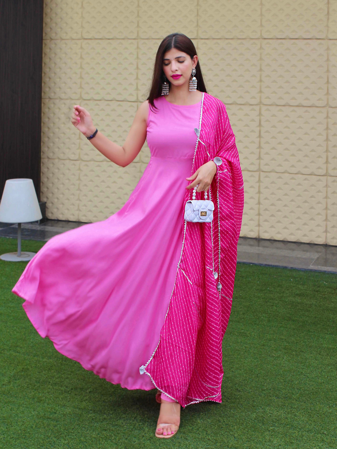 HOT PINK ANARKALI TASSAL SUIT SET
