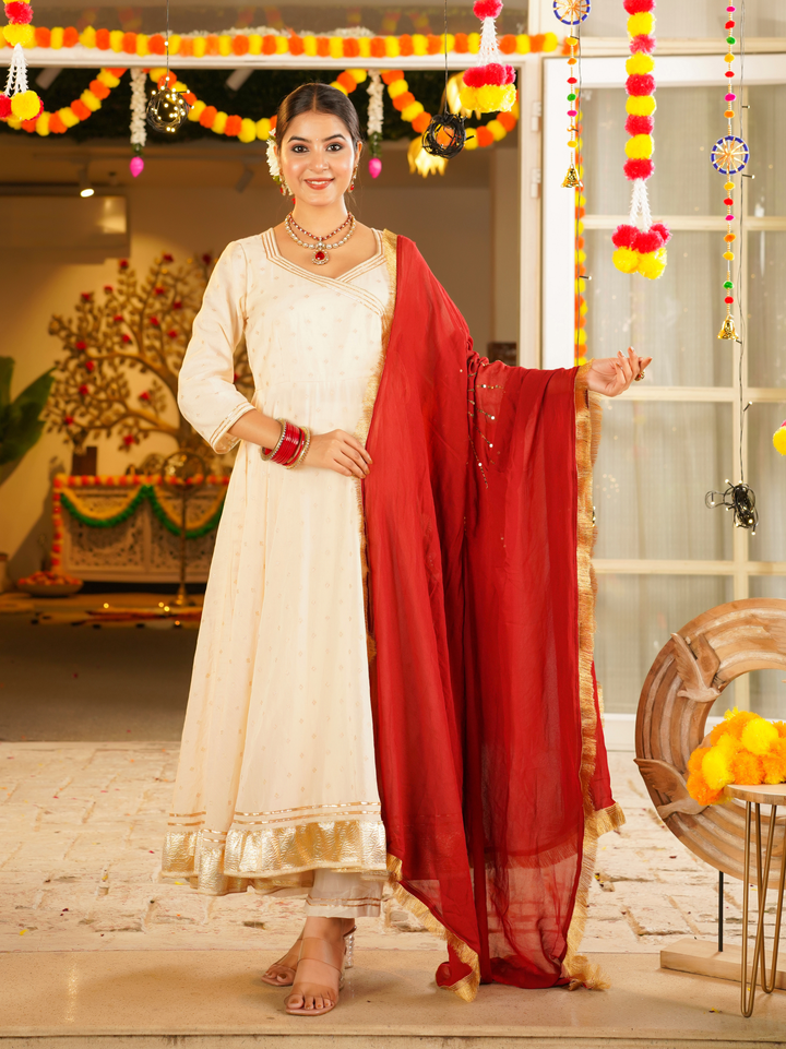 GLOWRA CREAM CHANDERI ANARKALI SET