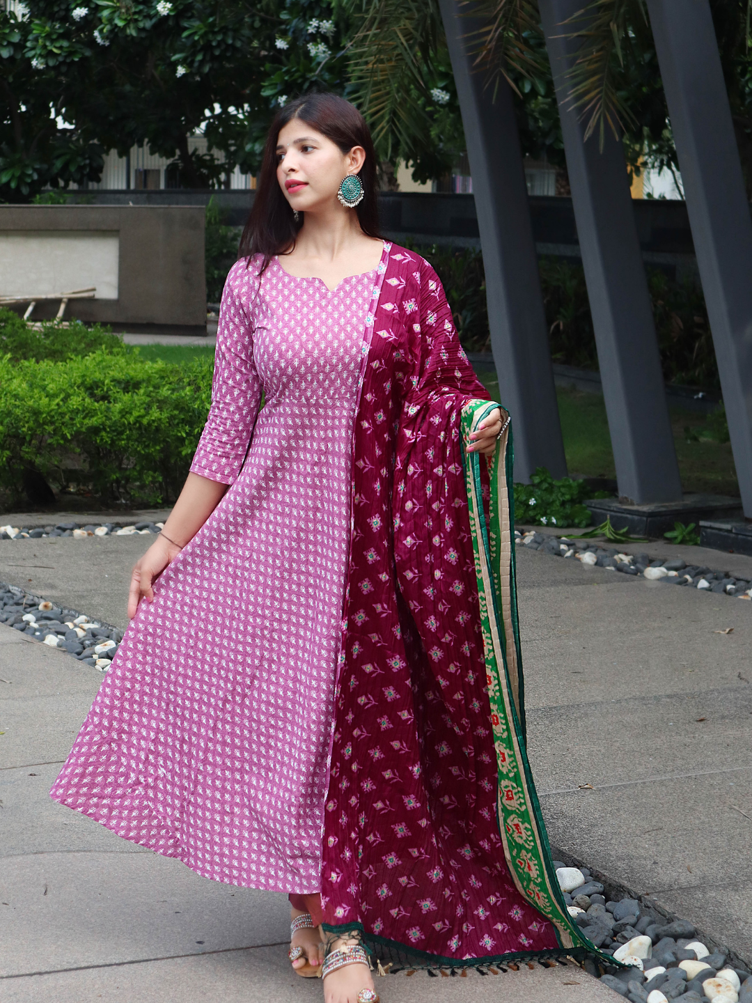 PINK COTTON HEAVILY PRINTED SUIT SET