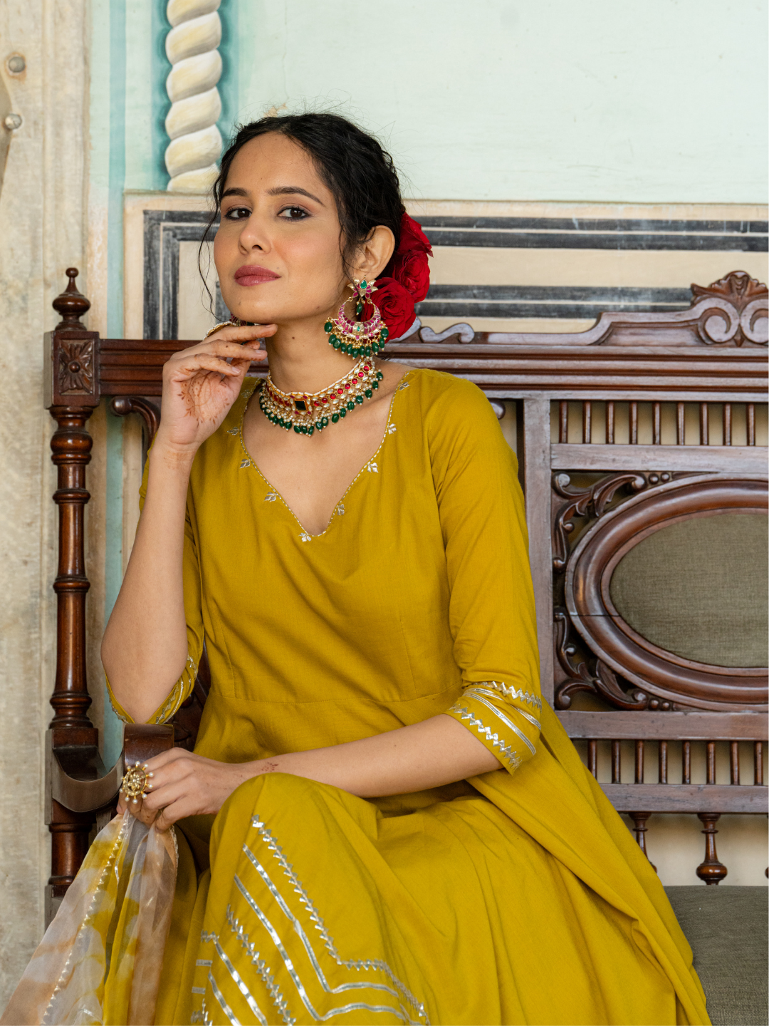 ROYAL MUSTARD LACE ANARKALI SET