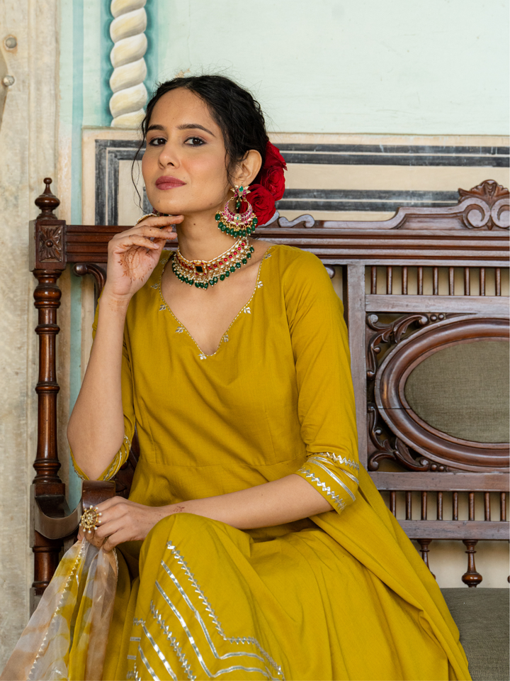 ROYAL MUSTARD LACE ANARKALI SET