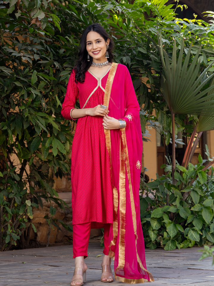 PINK POLKA DOT KURTA SET