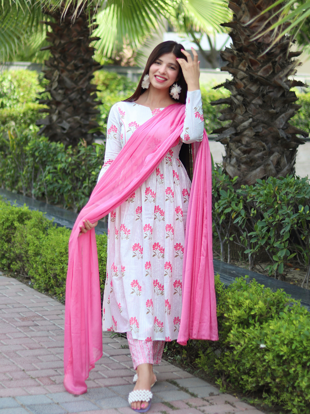 WHITE LUREX FLORAL SUIT SET