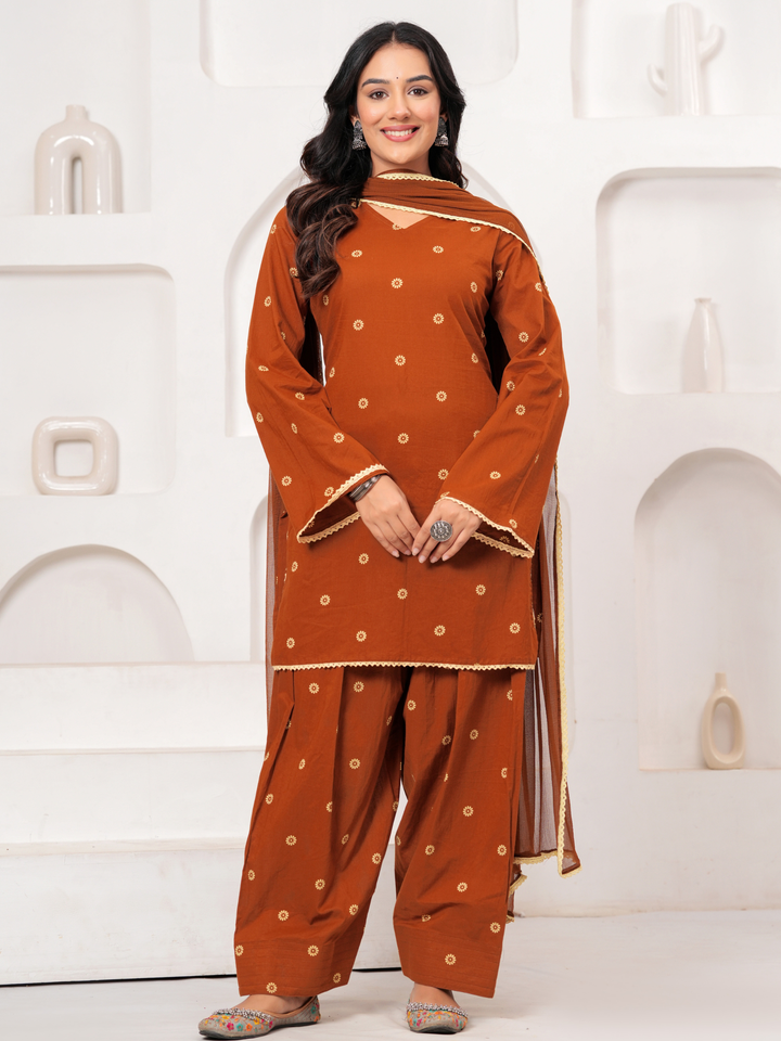 TAWNY BROWN LACE FARSI SET