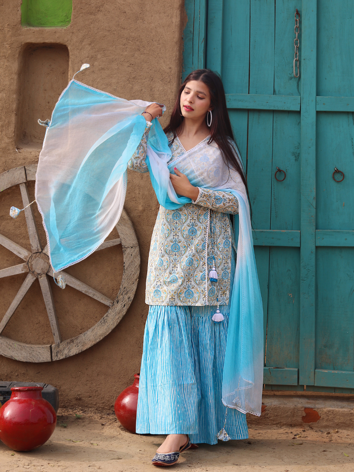 POWDER BLUE ANGRAKHA-SHARARA SET