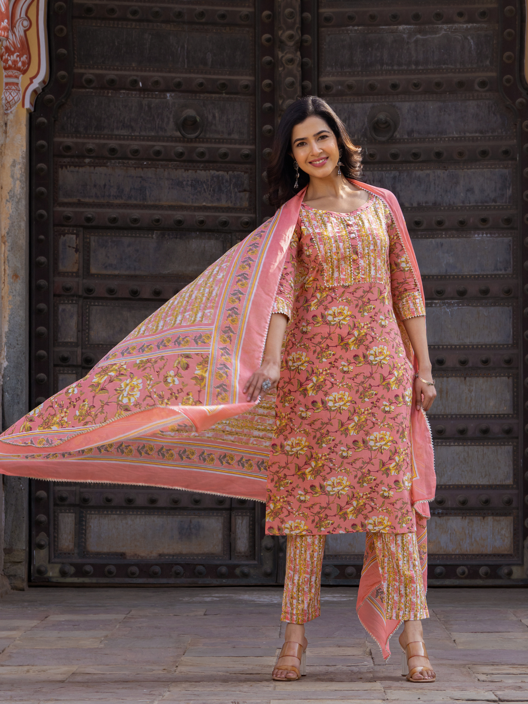 PEACH BLOSSOM COTTON KURTA SET