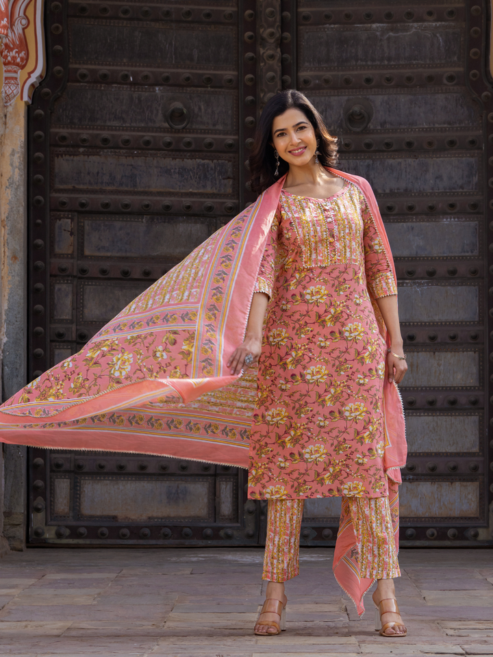 PEACH BLOSSOM COTTON KURTA SET
