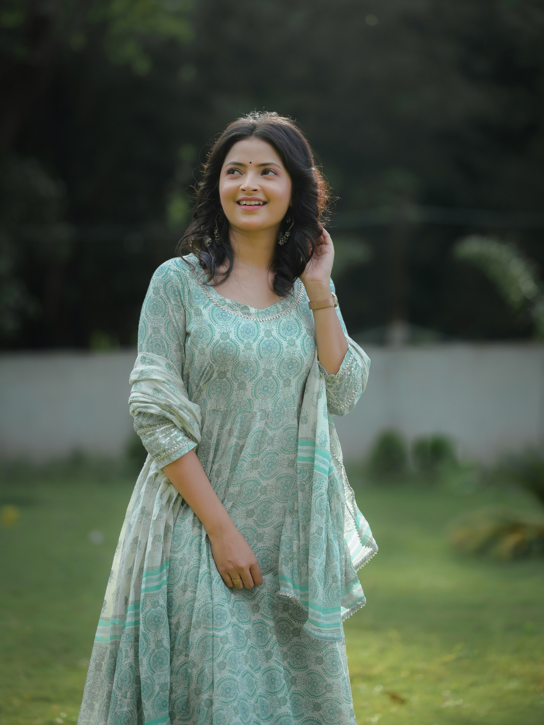 GREEN PRINTED GOTA SUIT SET