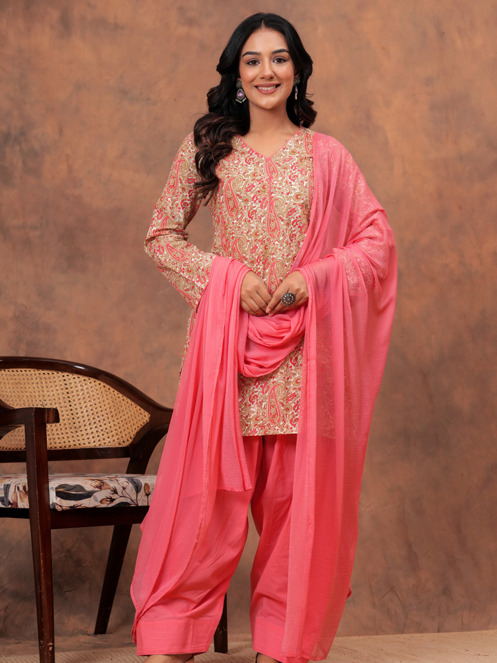 PEACH PAISELY PRINTED FARSI SET