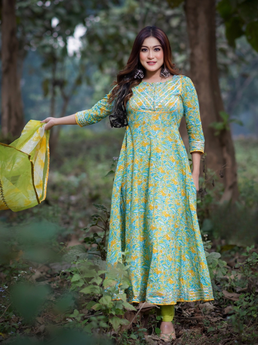 GREEN FLORAL GOTTA LACE SUIT SET