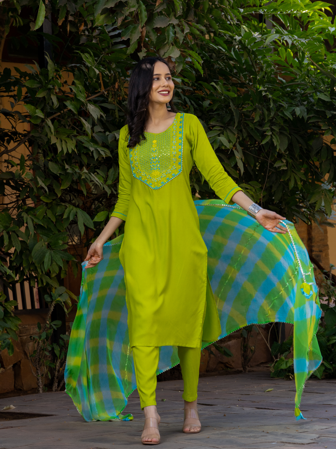 LIME EMBROIDERY CHARM KURTA SET