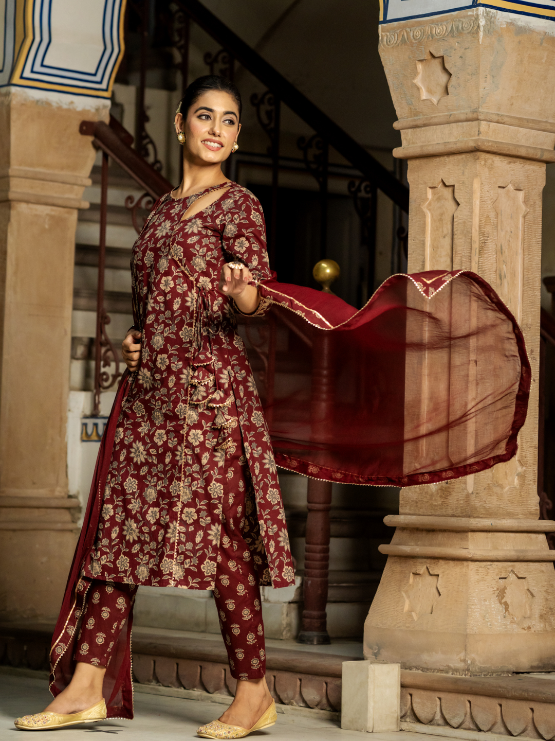 ENRICHED WINE BLOSSOM KURTA SET
