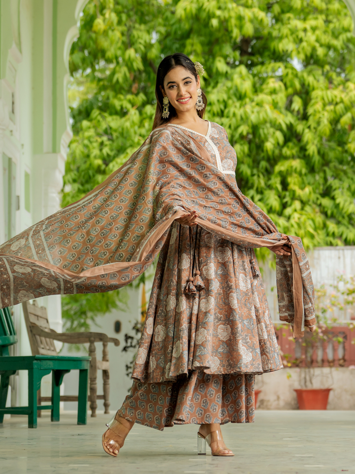 BLOSSOM BROWN PALAZZO SET