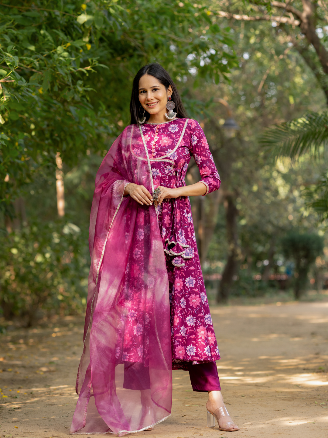 WINE-HUED FLORAL ANARKALI SUIT SET