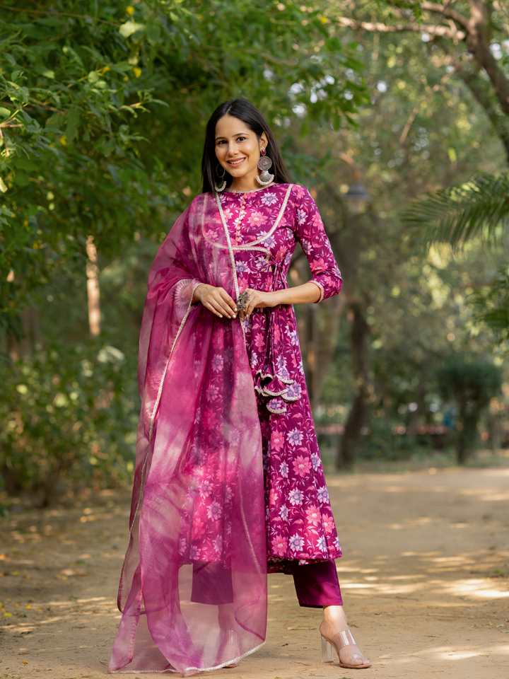 WINE-HUED FLORAL ANARKALI SUIT SET