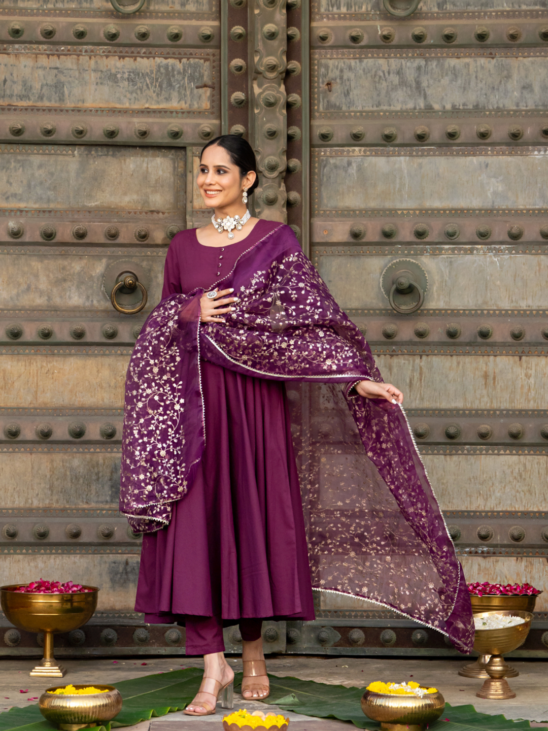 WINE ZARI SPLENDOR ANARKALI SET
