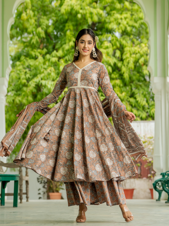 BLOSSOM BROWN PALAZZO SET