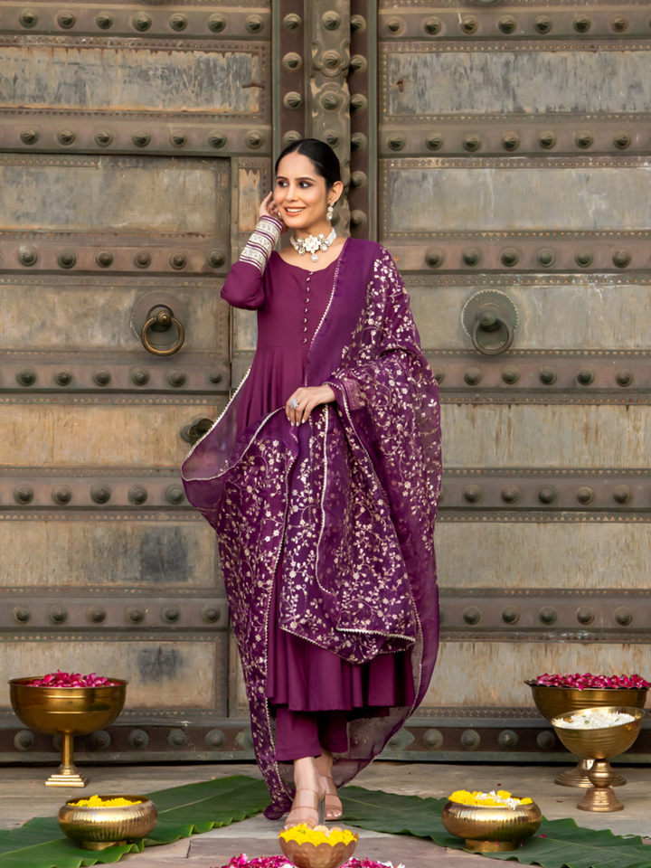 WINE ZARI SPLENDOR ANARKALI SET