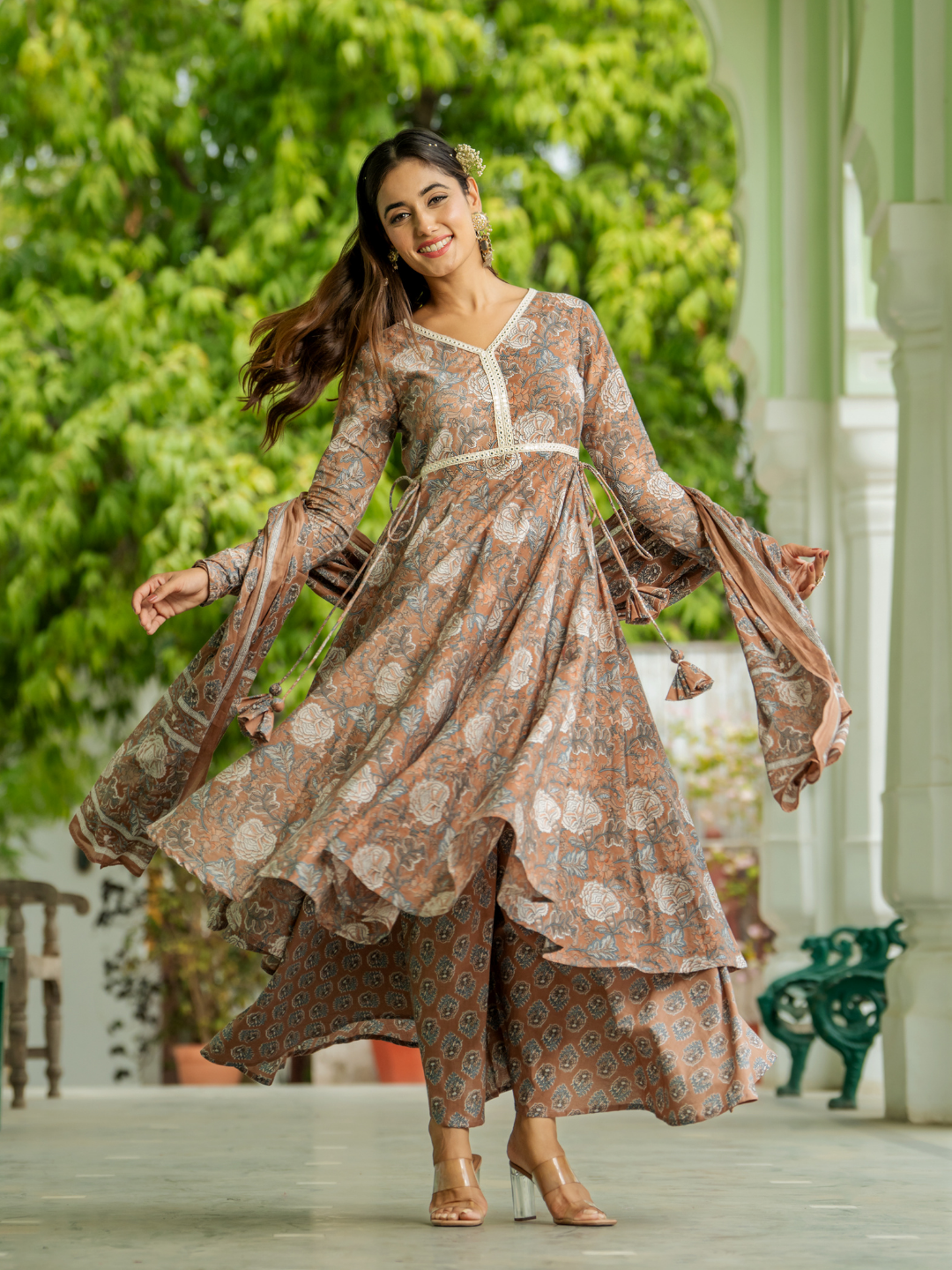 BLOSSOM BROWN PALAZZO SET