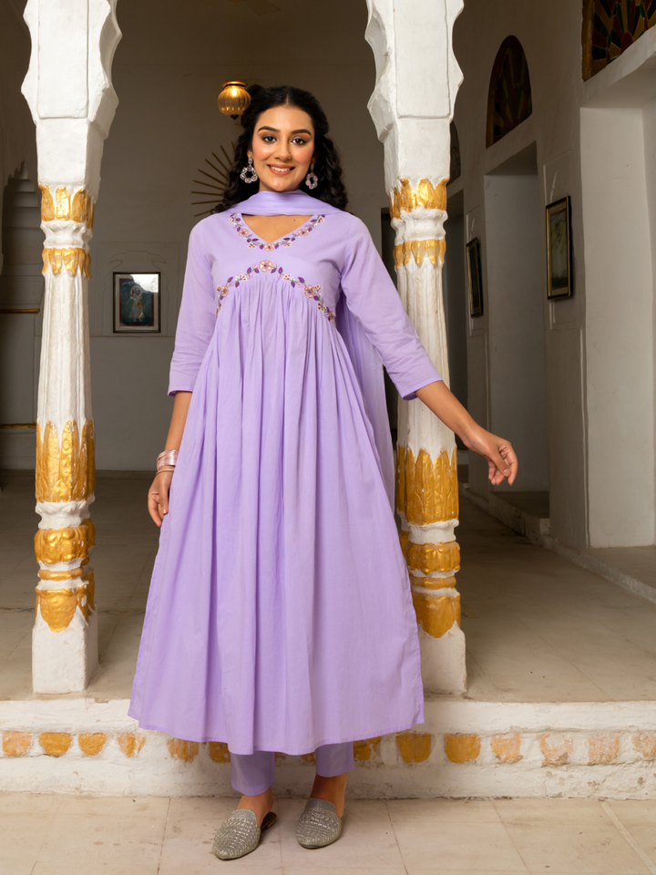 LAVIKA COTTON EMBROIDERY KURTA SET