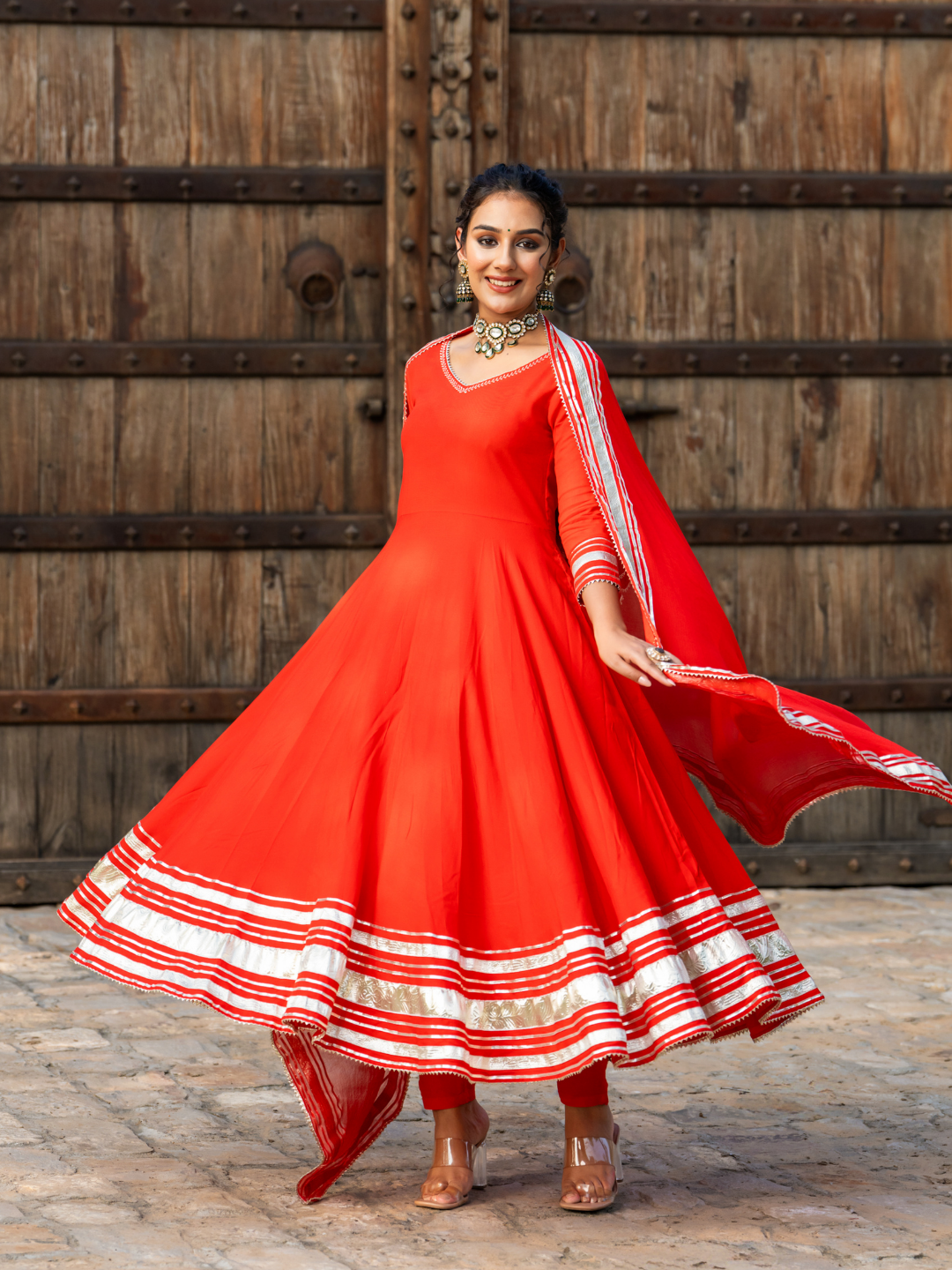 SCARLET GOTA ANARKALI SET