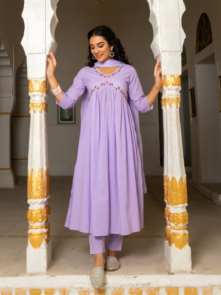 LAVIKA COTTON EMBROIDERY KURTA SET