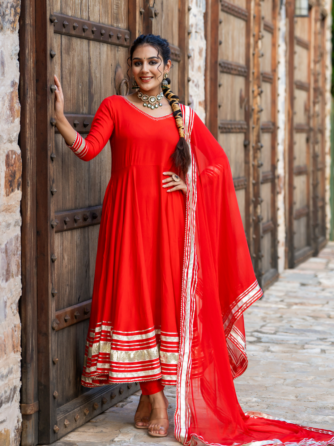 SCARLET GOTA ANARKALI SET