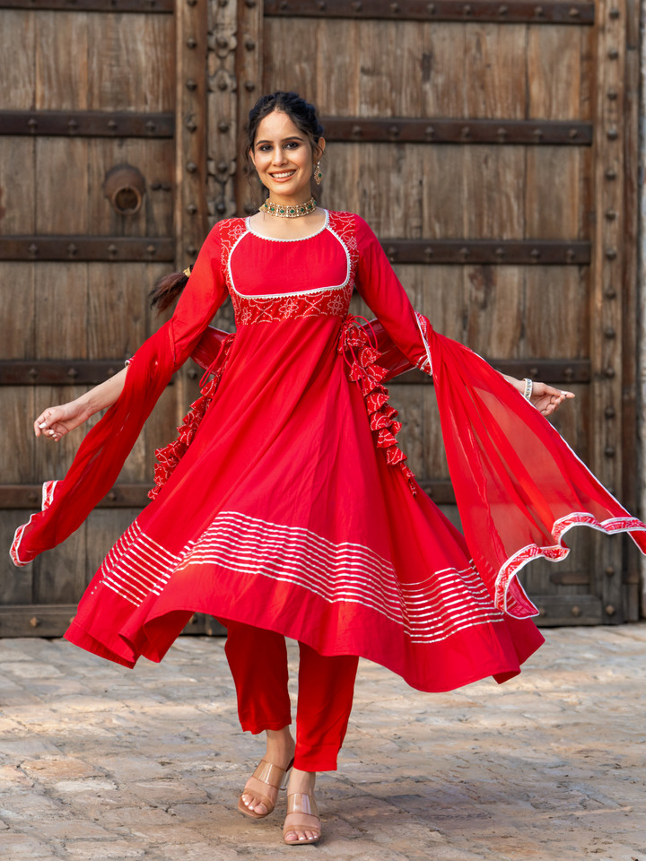 RADIANT RED BANDHANI ANARKALI SET