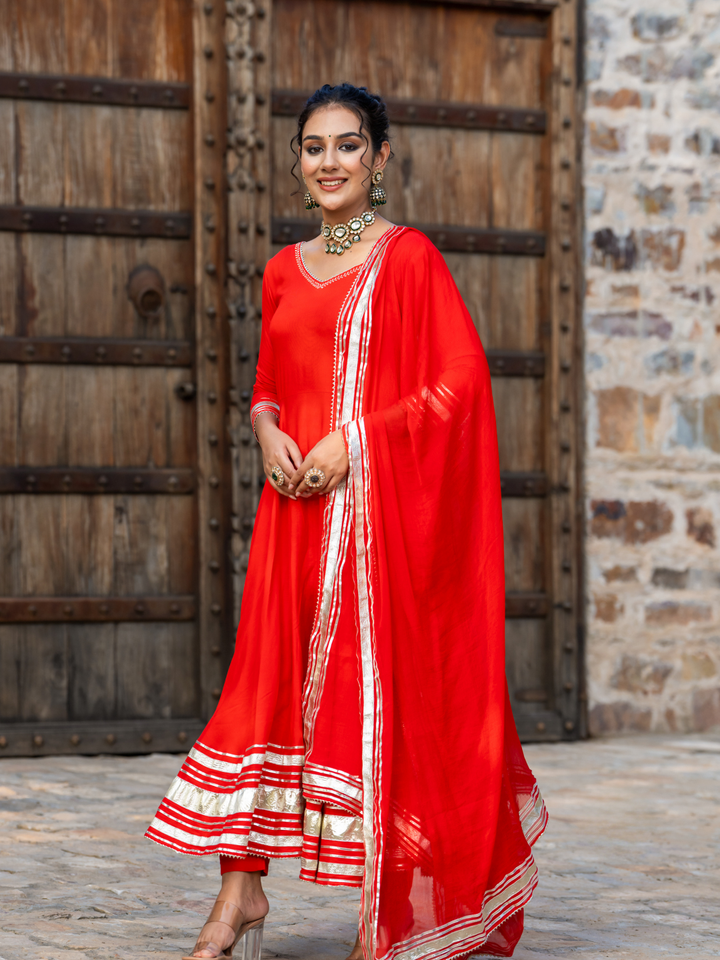 SCARLET GOTA ANARKALI SET