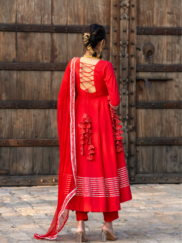 RADIANT RED BANDHANI ANARKALI SET