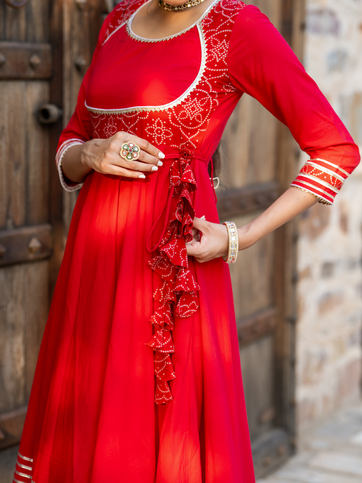 RADIANT RED BANDHANI ANARKALI SET