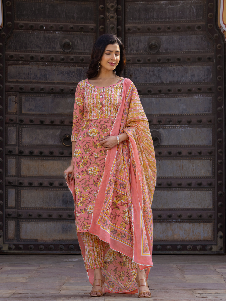 PEACH BLOSSOM COTTON KURTA SET