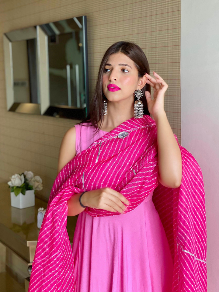 HOT PINK ANARKALI TASSAL SUIT SET