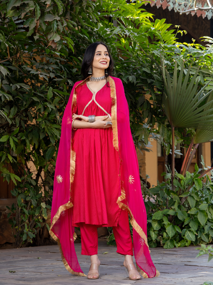 PINK POLKA DOT KURTA SET